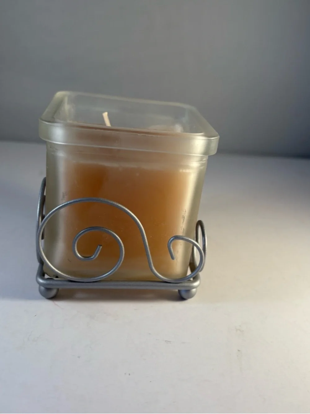 Colonial Candle of Cape Cod Candle & Scrolled Silver Metal‎ Wire Holder  3”